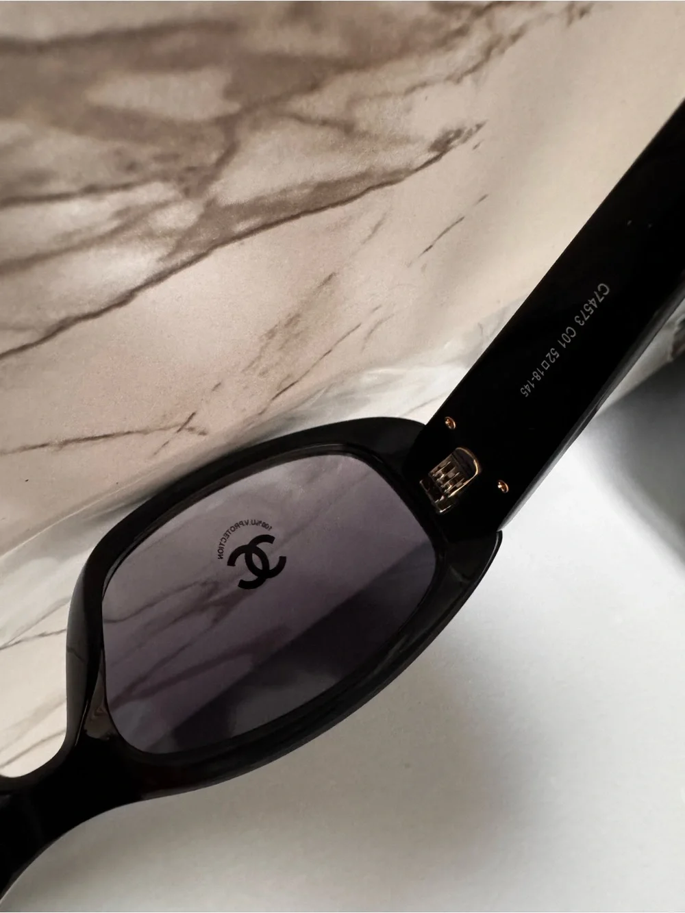 Chanel gold logo Black Rectangular Sunglasses - Classic Women Accessories